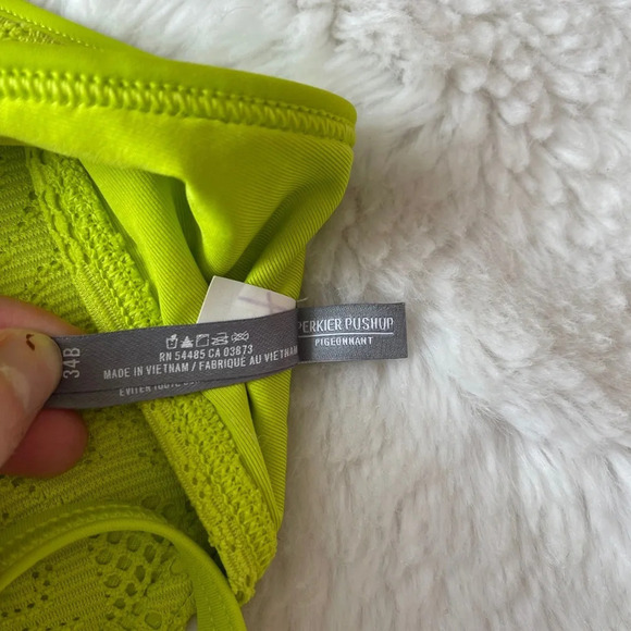 aerie Perkier Push-up Lime Green Crochet Strappy Back Bikini Top 34B Women’s - Picture 8 of 9